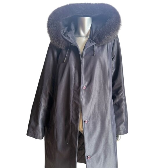 1 MADISON Luxe Long Winter Gray Coat With Fox Fur Trim Hood Button Front 1X - Picture 6 of 11